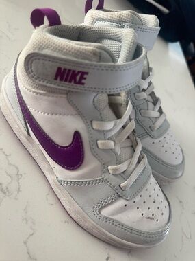 Nike White and Purple Kids High-Top Sneakers